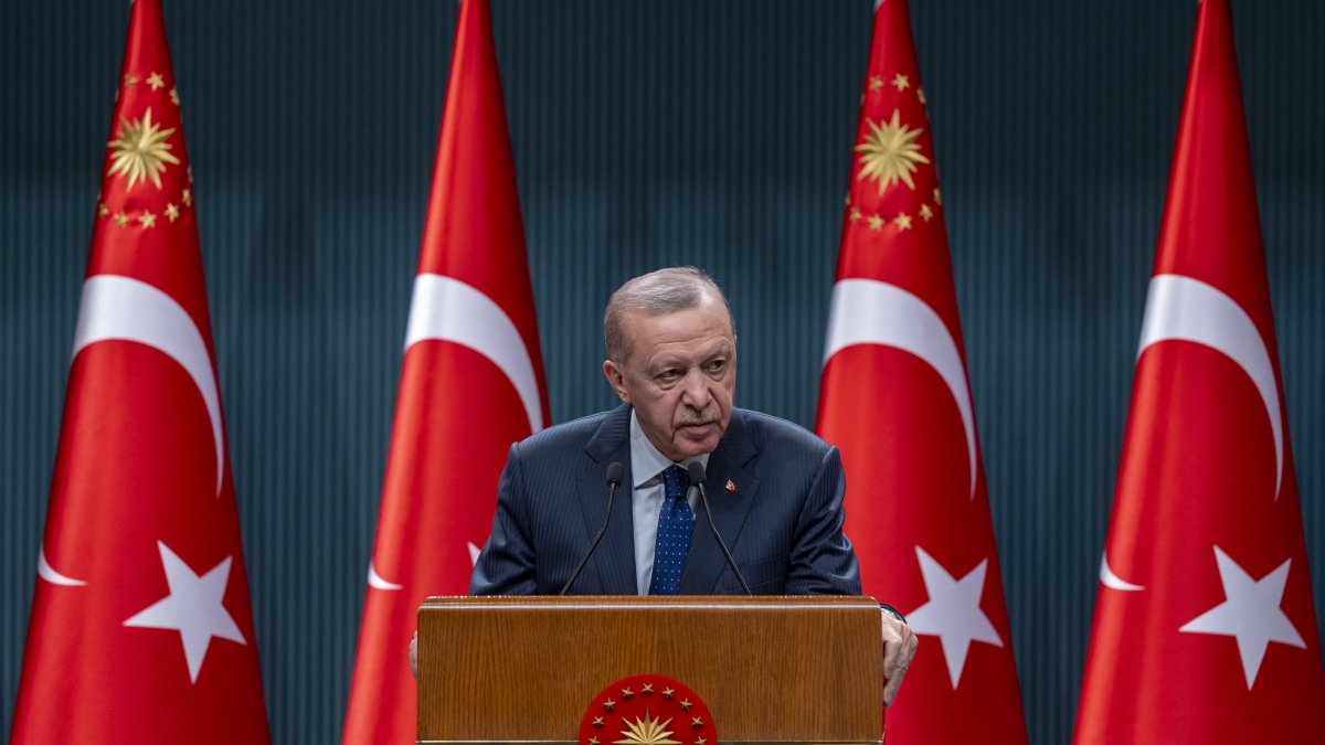 President Recep Tayyip Erdoğan speaks to reporters after a Cabinet meeting in the capital Ankara, Dec. 23, 2024. (AA Photo)