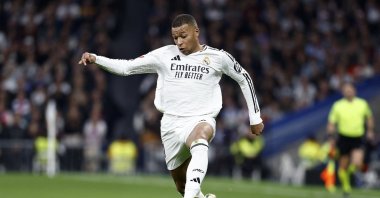 Real Madrid's Kylian Mbappe in action during the LaLiga match against Sevilla at the Santiago Bernabeu, Madrid, Spain, Dec. 22, 2024. (Reuters Photo)
