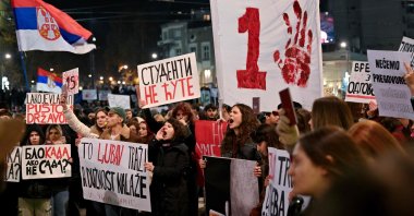 People attend a protest against the Novi Sad railway station disaster in November, Belgrade, Serbia, Dec. 22, 2024. (Reuters Photo)