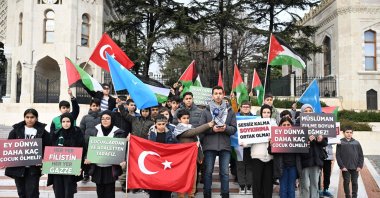 Children from civil society organizations protest in Beyazıt Square to honor Palestinian children killed in Israeli attacks, Istanbul, Türkiye, Dec. 22, 2024. (AA Photo) 