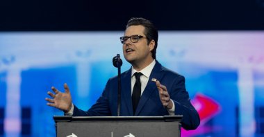Former U.S. Representative Matt Gaetz (R-FL) speaks ahead of a visit by U.S. President-elect Donald Trump during the AmericaFest 2024 conference sponsored by conservative group Turning Point in Phoenix, Arizona, U.S. Dec. 22, 2024. (Reuters Photo)