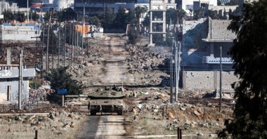 An Israeli tank maneuvers in Syria, after the ousting of Syria's Bashar Assad, as seen from Majdal Shams in the Israeli-occupied Golan Heights, Dec. 23, 2024. (Reuters Photo)