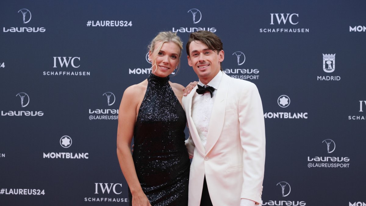 Katie Boulter and Alex de Minaur arrive at the Laureus World Sports Awards at Galería De Cristal, Madrid, Spain, April 22, 2024. (Shutterstock Photo)