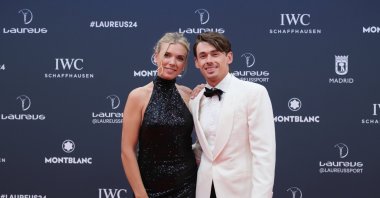 Katie Boulter and Alex de Minaur arrive at the Laureus World Sports Awards at Galería De Cristal, Madrid, Spain, April 22, 2024. (Shutterstock Photo)