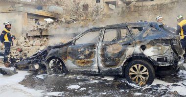 The wreckage of cars in the aftermath of a car bomb attack carried out by the PKK/YPG, Manbij, Syria, Dec. 24, 2024. (AA Photo)