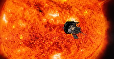 This handout illustration obtained July 6, 2018 courtesy of NASA/Johns Hopkins APL shows an artist’s conception of NASA’s Parker Solar Probe, the spacecraft that will fly through the Sun’s corona to trace how energy and heat move through the star’s atmosphere. (AFP Photo via Johns Hopkins)