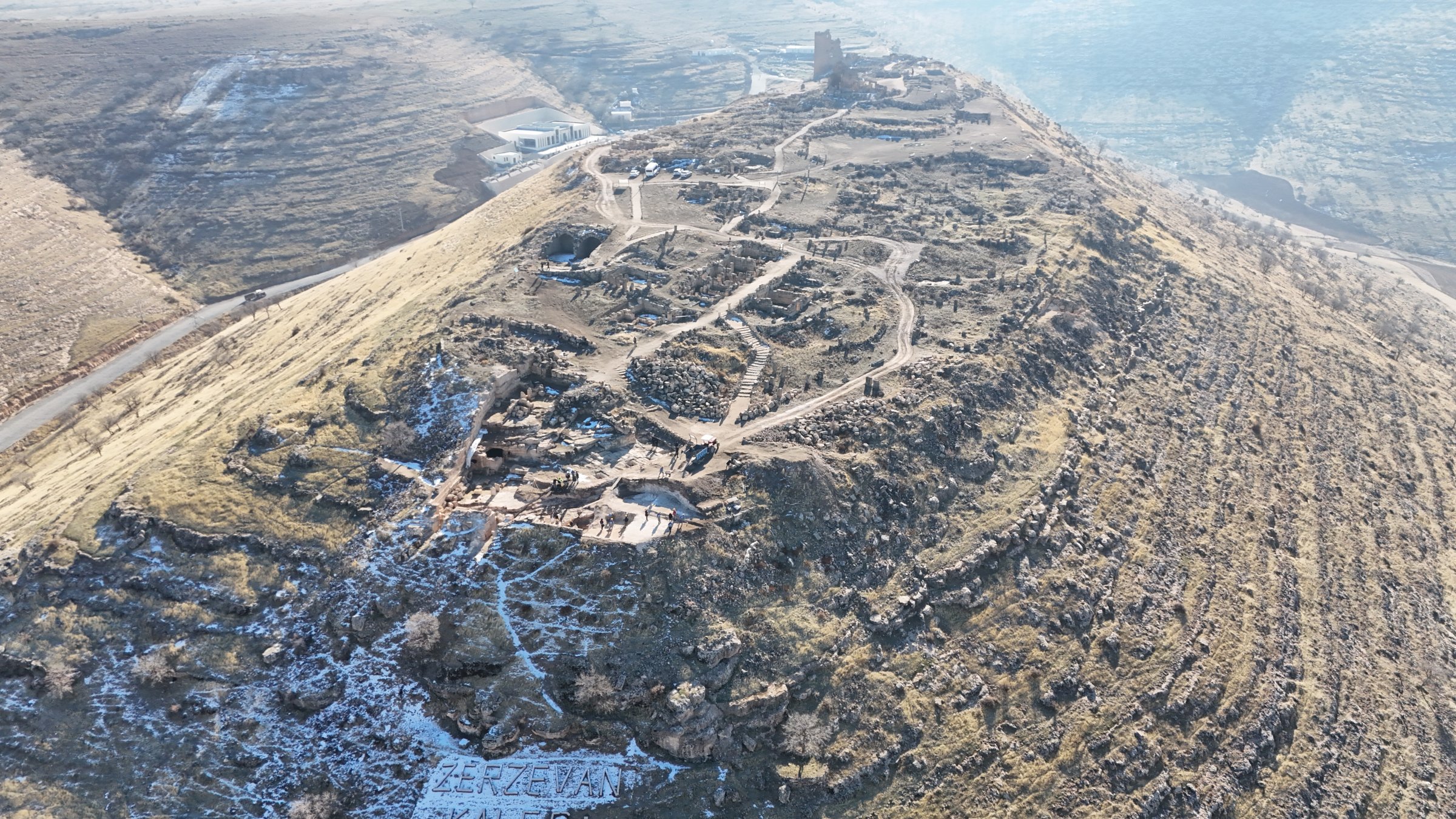 An aerial view of Zerzevan Castle in the Çınar district of Diyarbakır, Türkiye. Dec. 25, 2024. (AA Photo)