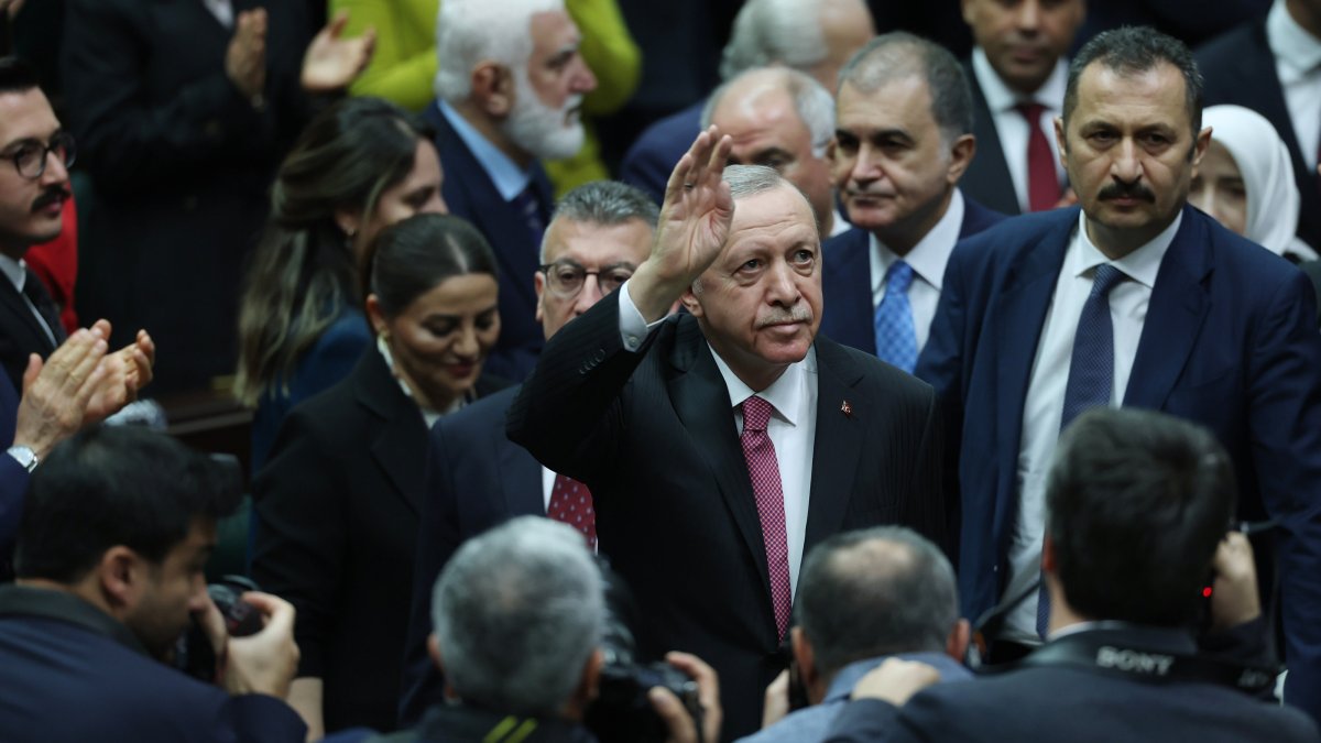 President Recep Tayyip Erdoğan arrives to attend a parliamentary meeting of his ruling Justice and Development Party (AK Party), Ankara, Türkiye, Dec. 25, 2024. (AA Photo)