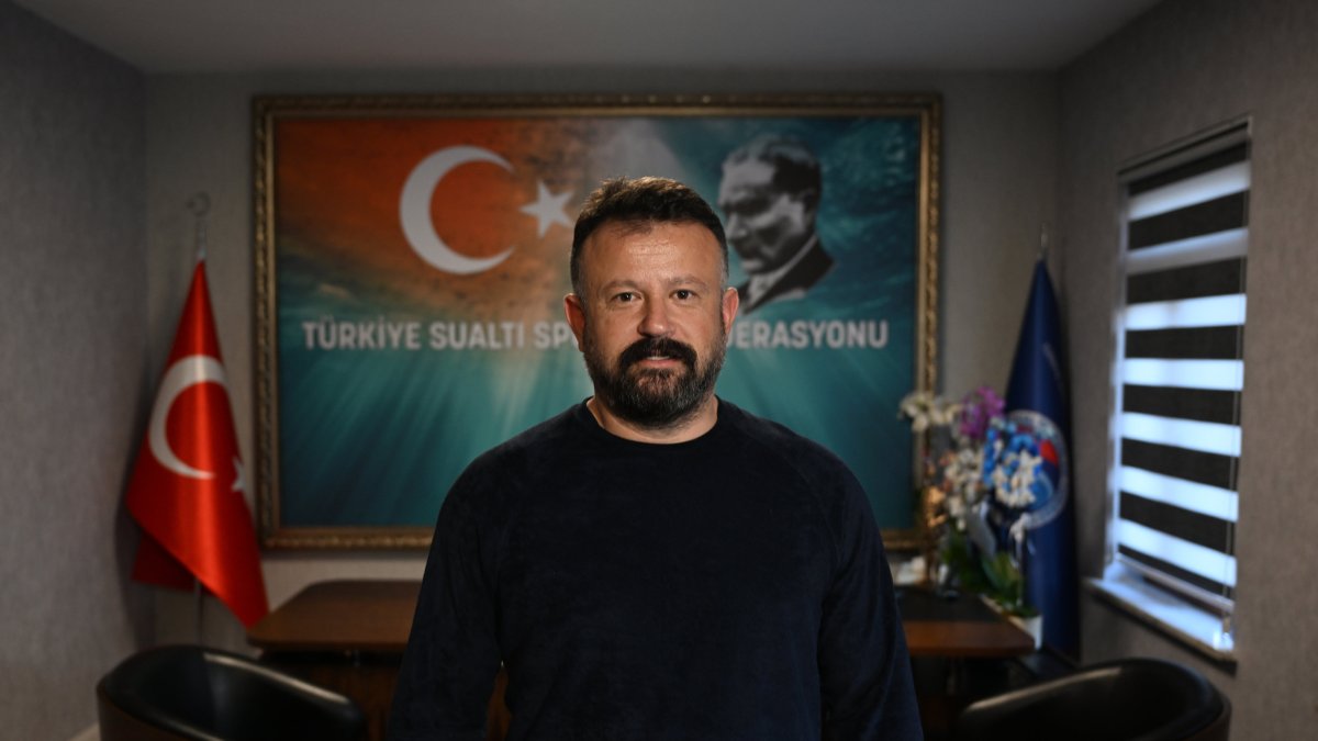 Kadir Sağlam, the new president of the Turkish Underwater Federation, poses for a photo after an interview with Anadolu Agency (AA), Ankara, Türkiye, Dec. 23, 2024. (AA Photo)