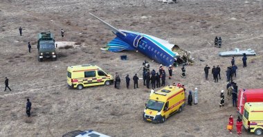A drone view shows the crash site of an Azerbaijan Airlines passenger plane near the city of Aktau, Kazakhstan, Dec. 25, 2024. (Reuters Photo)