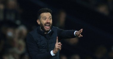 Carlos Corberan reacts during the Championship match between West Bromwich Albion and Middlesbrough at the Hawthorns, West Bromwich, U.K., Oct. 1, 2024. (Reuters Photo)