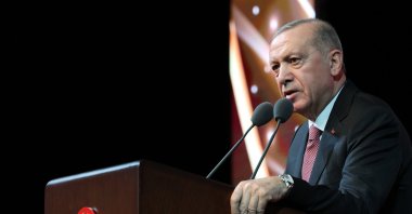 President Recep Tayyip Erdoğan speaks at the Presidency&#039;s Culture and Arts Awards Ceremony in Ankara, Dec. 25, 2024. (AA Photo)