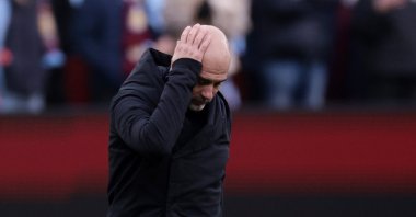 Manchester City manager Pep Guardiola looks dejected after the Premier League match against Aston Villa at the Villa Park, Birmingham, U.K., Dec. 21, 2024. (Reuters Photo)