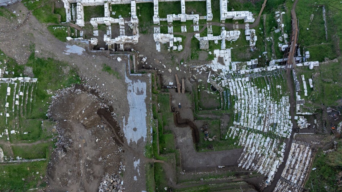 An aerial view of the ancient theater of Smyrna, Izmir, Türkiye, Dec. 12, 2024. (AA Photo)