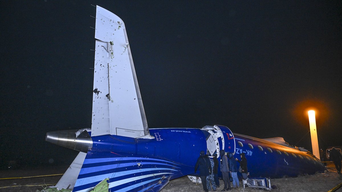 Wreckage of the passenger plane Embraer ERJ-190AR at the crash site near Aktau, Kazakhstan, Dec. 25, 2024. (EPA Photo)