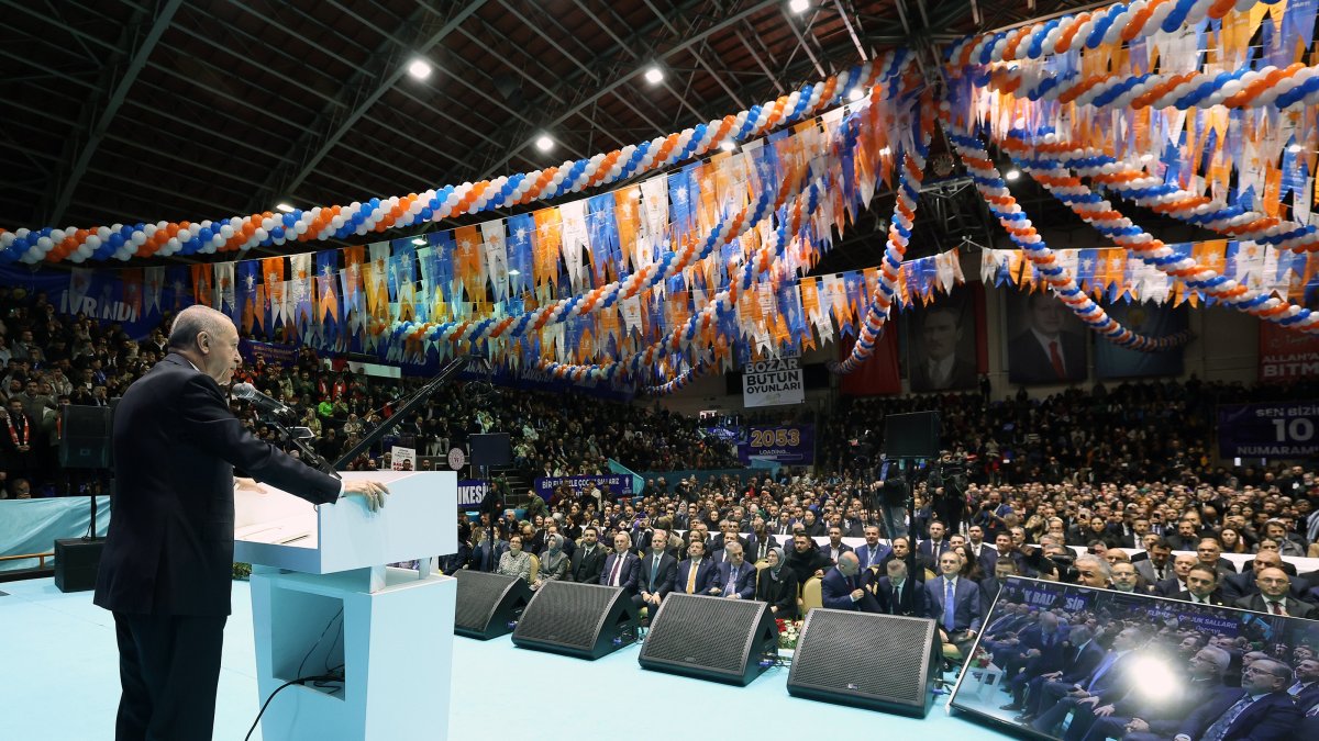 President Recep Tayyip Erdoğan addresses the AK Party convention in Balıkesir, western Türkiye, Dec. 27, 2024. (AA Photo) 