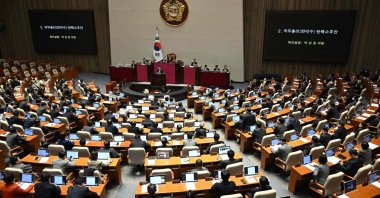South Korean National Assembly Speaker Woo Won-shik bangs the gavel to initiate the plenary session for the impeachment vote of acting president Han Duck-soo at the National Assembly, Seoul, South Korea, Dec. 27, 2024. (AFP Photo)