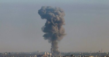 This picture taken from the Israeli-annexed Golan Heights shows smoke billowing above the Syrian Governorate of Quneitra during Israeli bombardment, Dec. 9, 2024. (AFP Photo)