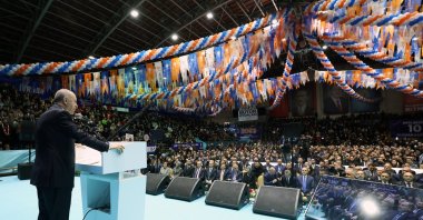 President Recep Tayyip Erdoğan addresses the AK Party convention in Balıkesir, western Türkiye, Dec. 27, 2024. (AA Photo) 
