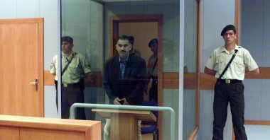 This undated photo shows Abdullah Öcalan attending a hearing on Imralı island. (AA Photo)