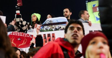 People attend a protest against government policies, corruption and negligence, which they blame for the deaths of the victims in the Novi Sad railway station disaster in Belgrade, Serbia, Dec. 22, 2024. (Reuters Photo)
