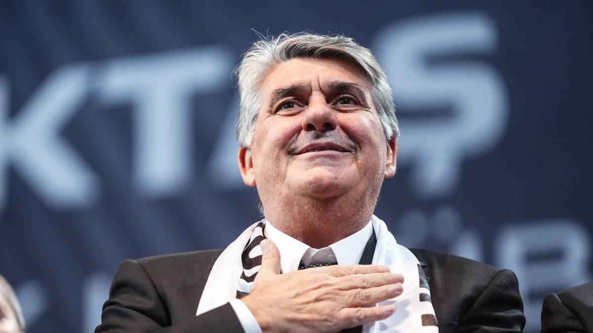 Beşiktaş&#039;s newly elected President Serdal Adalı acknowledges the audience after his election win, Istanbul, Türkiye, Dec. 29, 2024. (AA Photo)