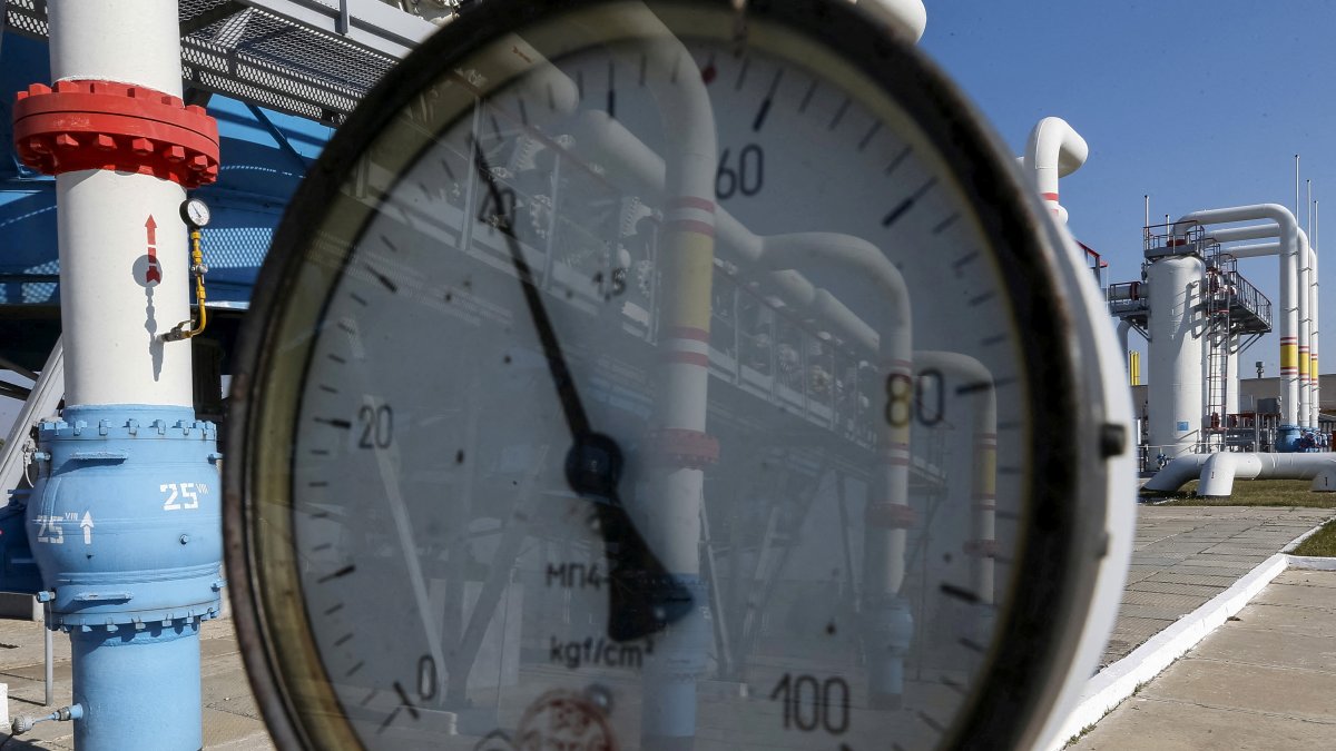 A pressure gauge is seen at a gas compressor station and underground gas storage facility in the village of Mryn, 120 km (75 miles) north of Kyiv, Ukraine, Oct. 15, 2015.  (Reuters File Photo)