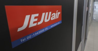 The logo of Jeju Air is seen at the Suvarnabhumi International Airport in Samut Prakarn Province, Bangkok, Thailand, Dec. 29, 2024. (AP Photo)