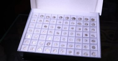 Ancient Lydian coins displayed in Athens for repatriation to Türkiye, Athens, Greece, Dec. 19, 2024. (AA Photo)