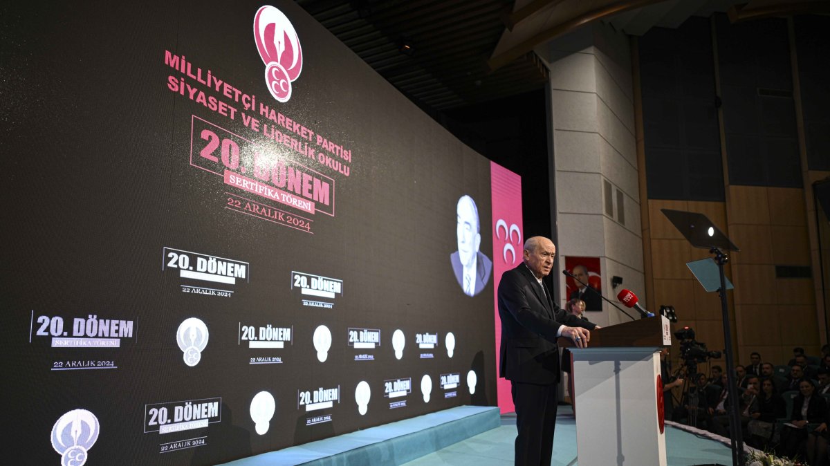 Nationalist Movement Party (MHP) leader Devlet Bahçeli speaks at an event in the capital, Ankara, Türkiye, Dec. 22, 2024. (AA Photo)