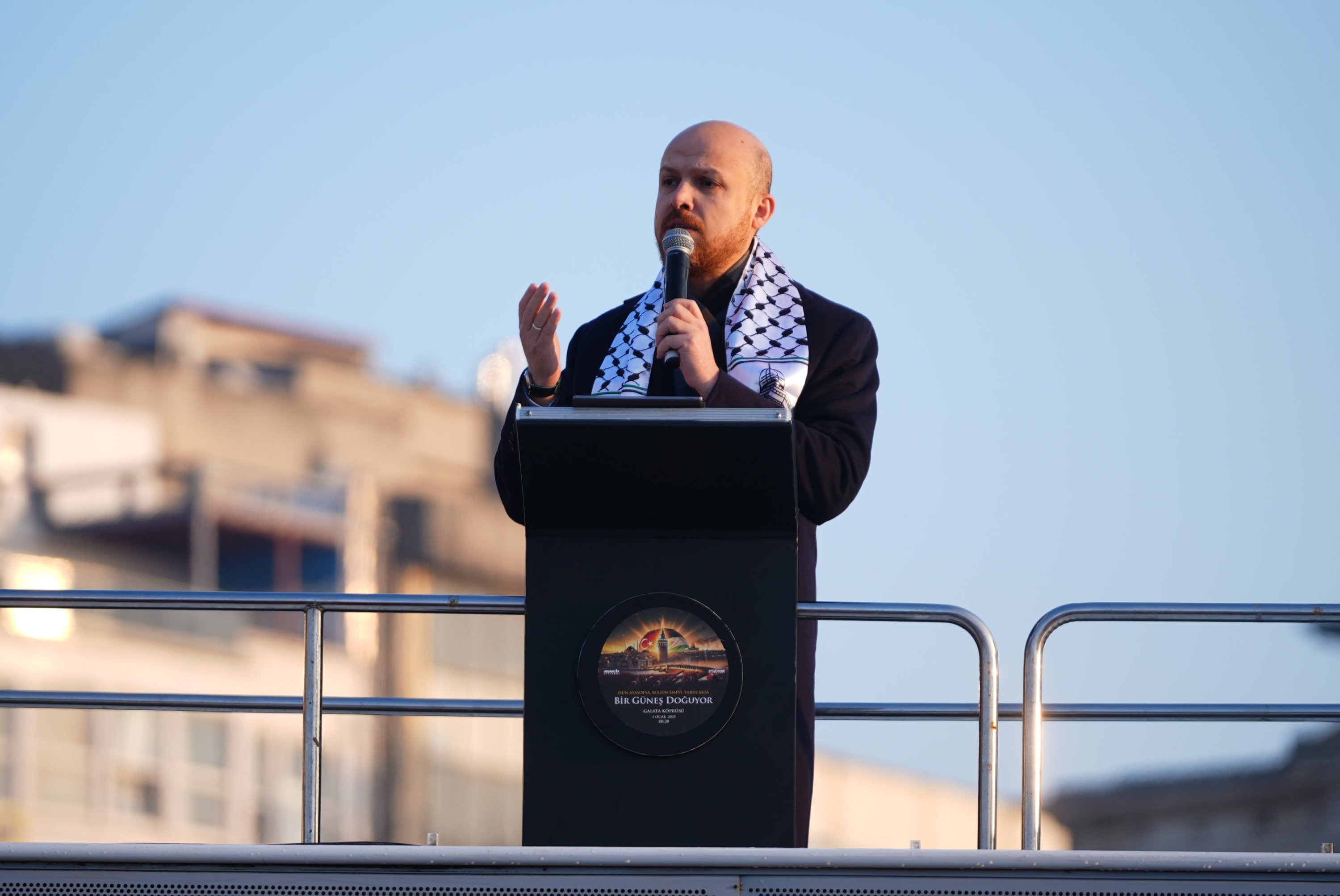 Bilal Erdoğan addresses the rally, in Istanbul, Türkiye, Jan. 1, 2025. (AA Photo) 