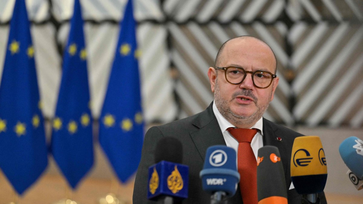 Belgian Foreign Minister Bernard Quintin speaks to the press while arriving for a European Union Foreign Affairs Council meeting, Brussels, Belgium, Dec. 16, 2024. (AFP Photo)