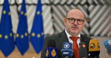 Belgian Foreign Minister Bernard Quintin speaks to the press while arriving for a European Union Foreign Affairs Council meeting, Brussels, Belgium, Dec. 16, 2024. (AFP Photo)