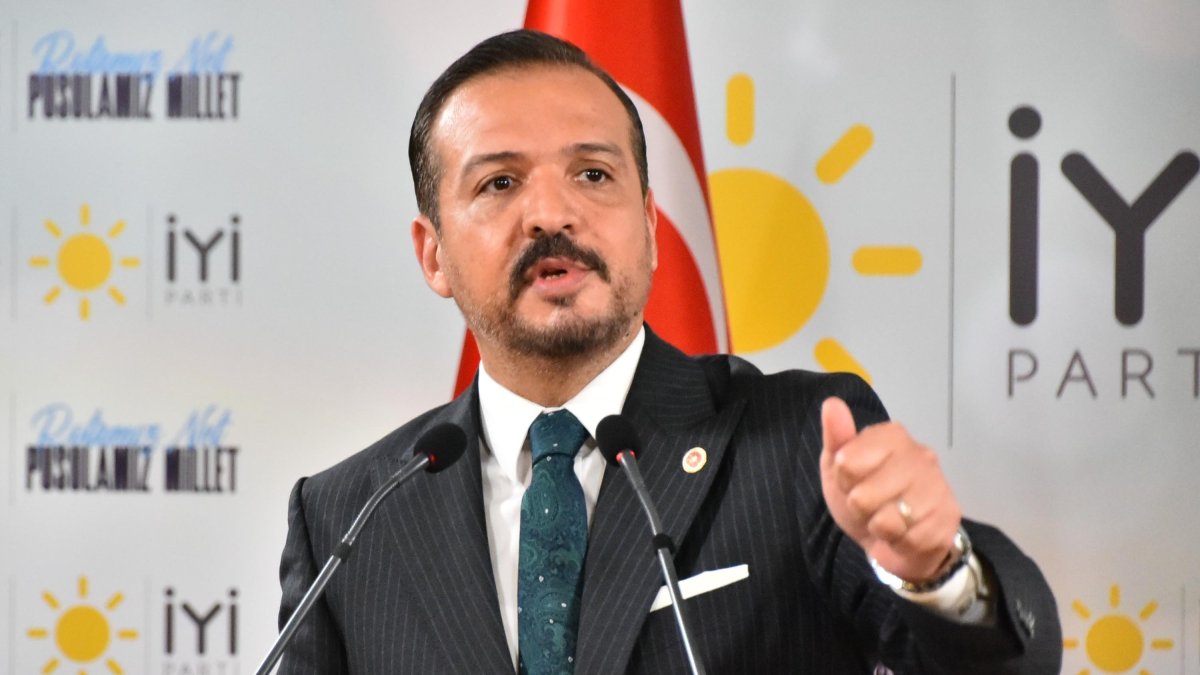 Good Party (IP) spokesperson Kürşad Zorlu speaks at a weekly press briefing of his party in the capital Ankara, Türkiye, March 20, 2024. (DHA Photo)