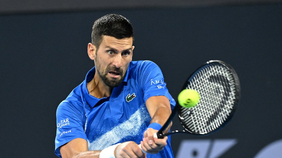 Serbia&#039;s Novak Djokovic in action against France&#039;s Gael Monfils during their Brisbane International tennis tournament match at Queensland Tennis Centre, Brisbane, Australia, Jan. 2, 2025. (EPA Photo)