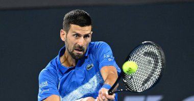 Serbia&#039;s Novak Djokovic in action against France&#039;s Gael Monfils during their Brisbane International tennis tournament match at Queensland Tennis Centre, Brisbane, Australia, Jan. 2, 2025. (EPA Photo)