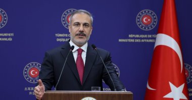 Foreign Minister Hakan Fidan speaks in a joint news conference with his Belgian counterpart Bernard Quintin (not pictured) in Ankara, Jan. 2, 2024. (AA Photo) 