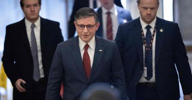  U.S. Speaker of the House Mike Johnson (R-LA) walks to his office in the U.S. Capitol on Jan. 3, 2025. (Getty Images via AFP)