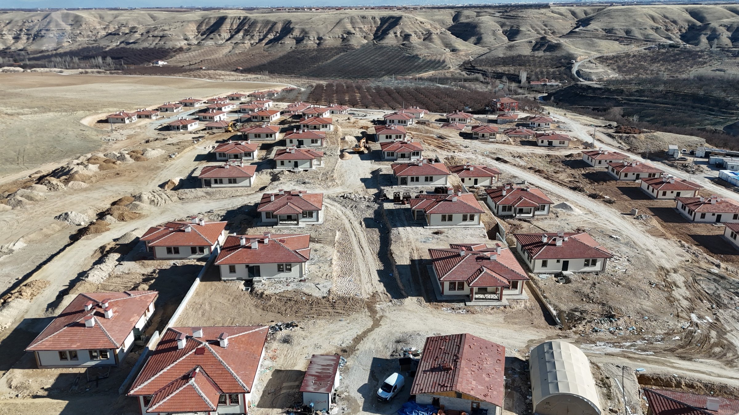 An aerial view of Akçadağ villages’s ongoing home construction, Malatya, Türkiye, Dec.16, 2024. (IHA Photo)