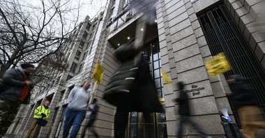 Amazon workers and activists protest in front of Washington Post offices, Washington, U.S., Dec. 20, 2024. (AA Photo)