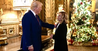 Italian Prime Minister Giorgia Meloni (R) meets U.S. President-elect Donald Trump at his residence in Mar-a-Lago resort, Palm Beach, Florida, U.S., Jan. 4, 2025. (EPA Photo)