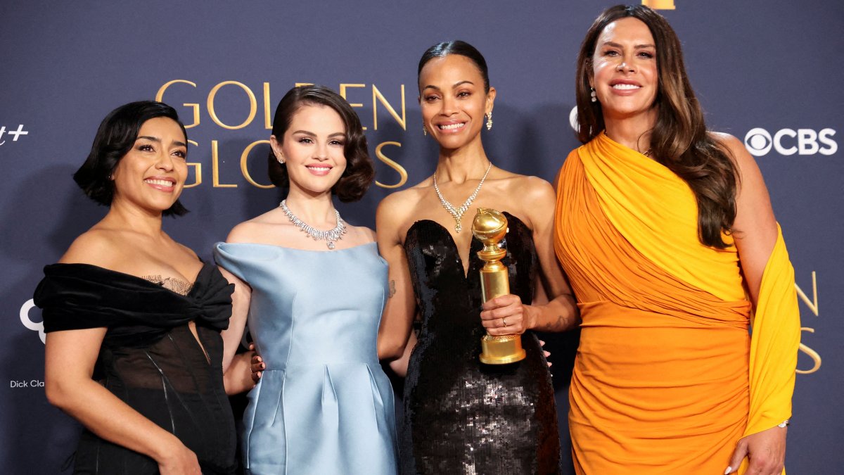 Adriana Paz, Selena Gomez, Karla Sofia Gascon and Zoe Saldana pose at the 82nd Golden Globe Awards in Beverly Hills, California, U.S., Jan. 5, 2025. (Reuters Photo)