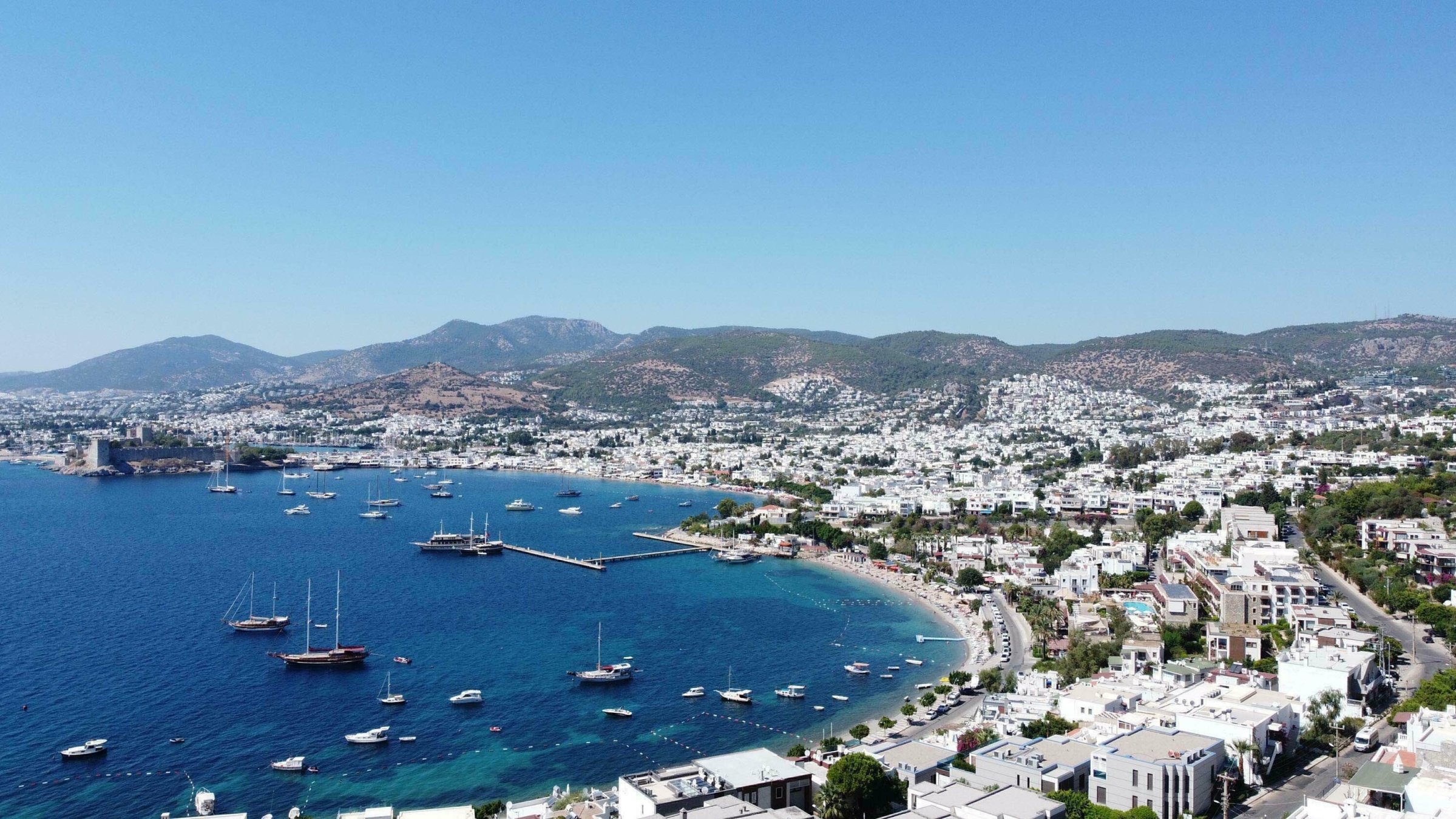 An aerial view of the coastal side of Bodrum, Muğla, southern Türkiye. (AA Photo)