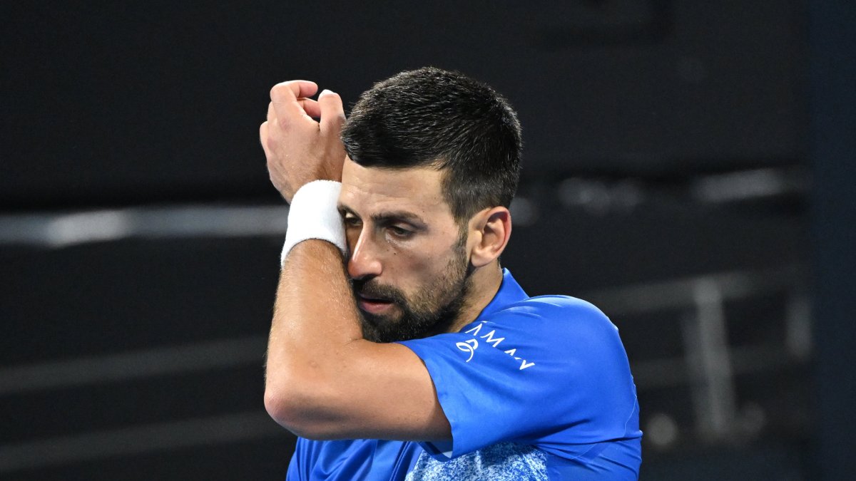 Serbia&#039;s Novak Djokovic gestures during his quarterfinals match against Reilly Opelka of USA at the Brisbane International tennis tournament, Brisbane, Australia, Jan. 3, 2025. (EPA Photo)