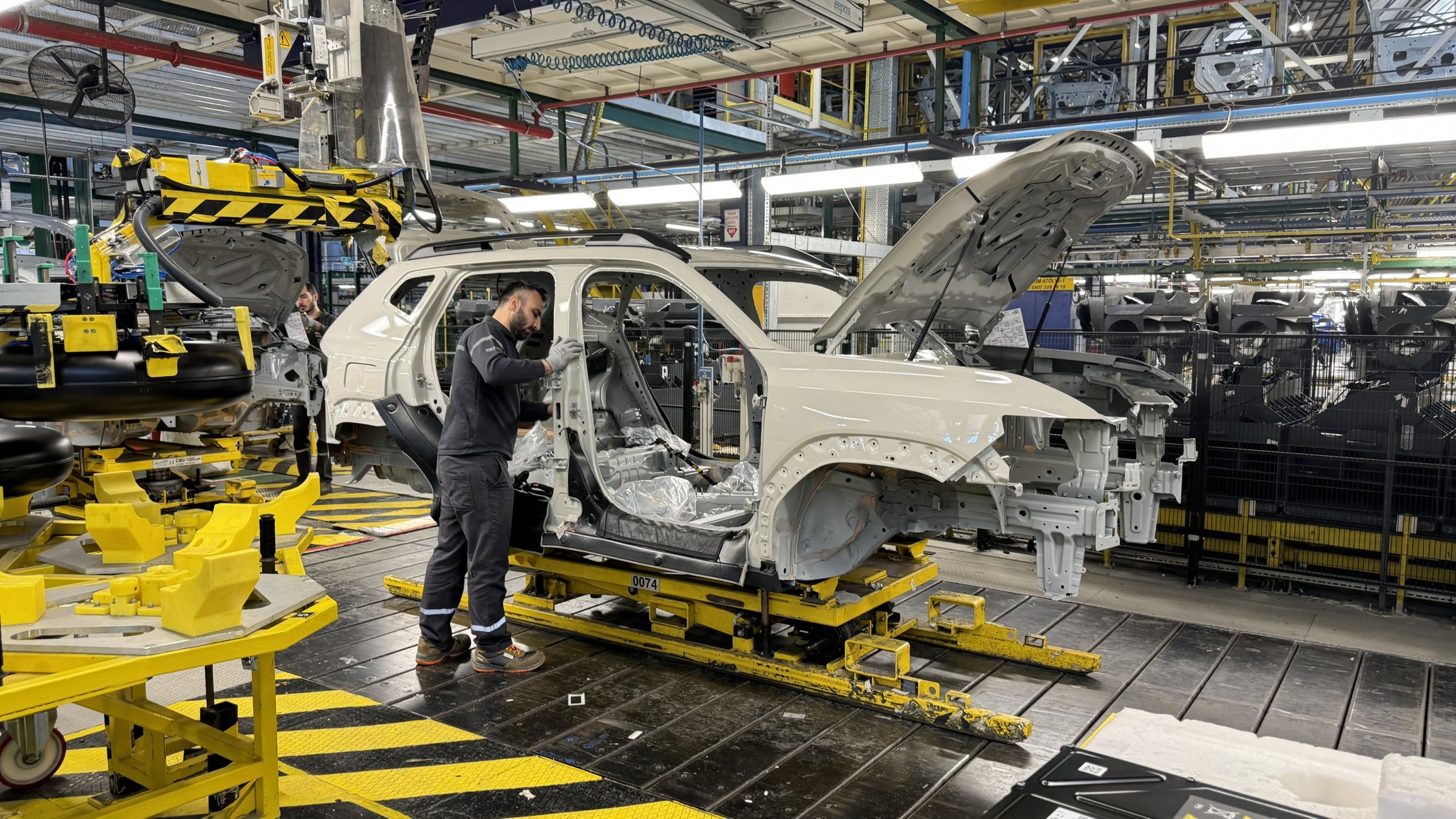 A worker is photographed on an assembly line of the new Renault Duster at the Oyak Renault plant in Bursa, northwestern Türkiye, Nov. 26, 2024. (AA Photo)