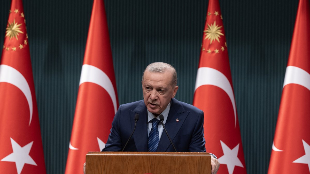 President Recep Tayyip Erdoğan speaks to reporters after a cabinet meeting in the capital Ankara, Jan. 6, 2025. (AA Photo)