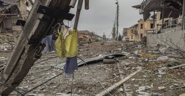 A central street covered in debris from destroyed residential buildings after Russian bombing in Kurakhove, Donetsk region, Ukraine, Nov. 7, 2024. (AP Photo)
