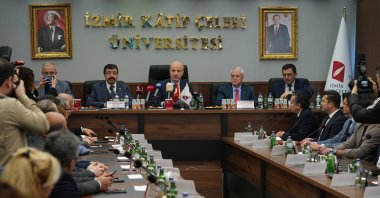 Higher Education Council (YÖK) President Erol Özvar attends a meeting at Izmir Katip Çelebi University (IKÇÜ), Izmir, Türkiye, Jan. 6, 2024. (AA Photo)