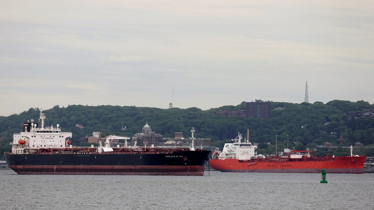 Oil tankers the Yamilah III and the Bow Gemini are seen anchored in New York Harbor, New York City, U.S., May 24, 2022. (Reuters Photo)