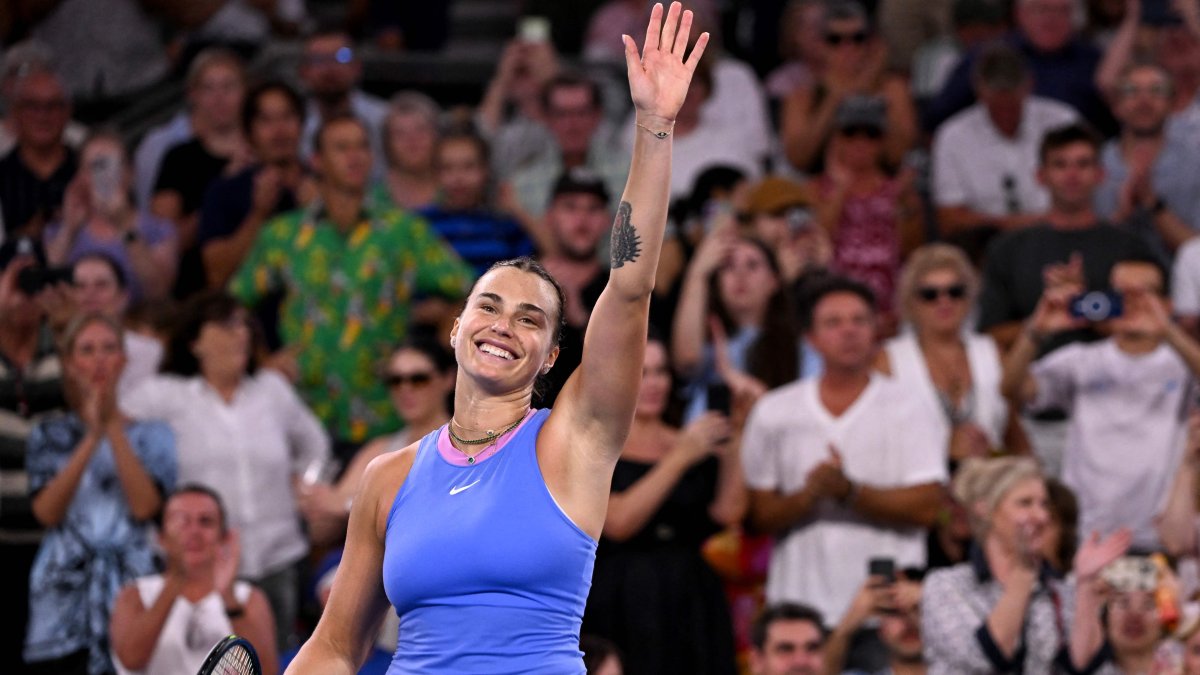 Belarus&#039; Aryna Sabalenka celebrates defeating Russia&#039;s Polina Kudermetova in their women&#039;s singles final match at the Brisbane International tennis tournament on Pat Rafter Arena, Brisbane, Australia, Jan. 5, 2025. (AFP Photo)